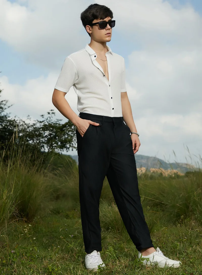 CAHOOT  Men's Midnight Black Corduroy Tailored Trousers For Casual Wear | Mid-Rise | Regular Fit | Button Closure | Trousers Crafted With Comfort Fit For Everyday Wear for Men | Best Price UAE